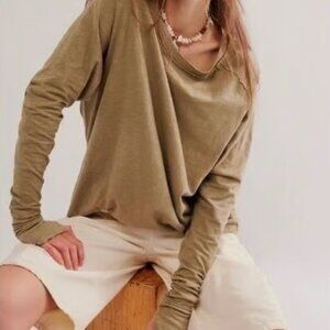 Free People Tshirt arden tee long sleeve tunic womens Green (large) casual boho